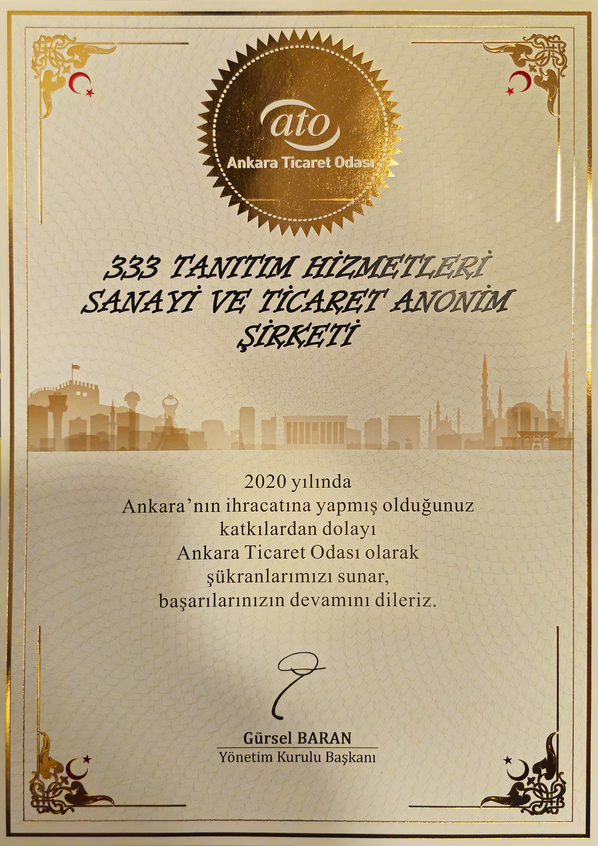 ATO İhracat Katkı Belgesi